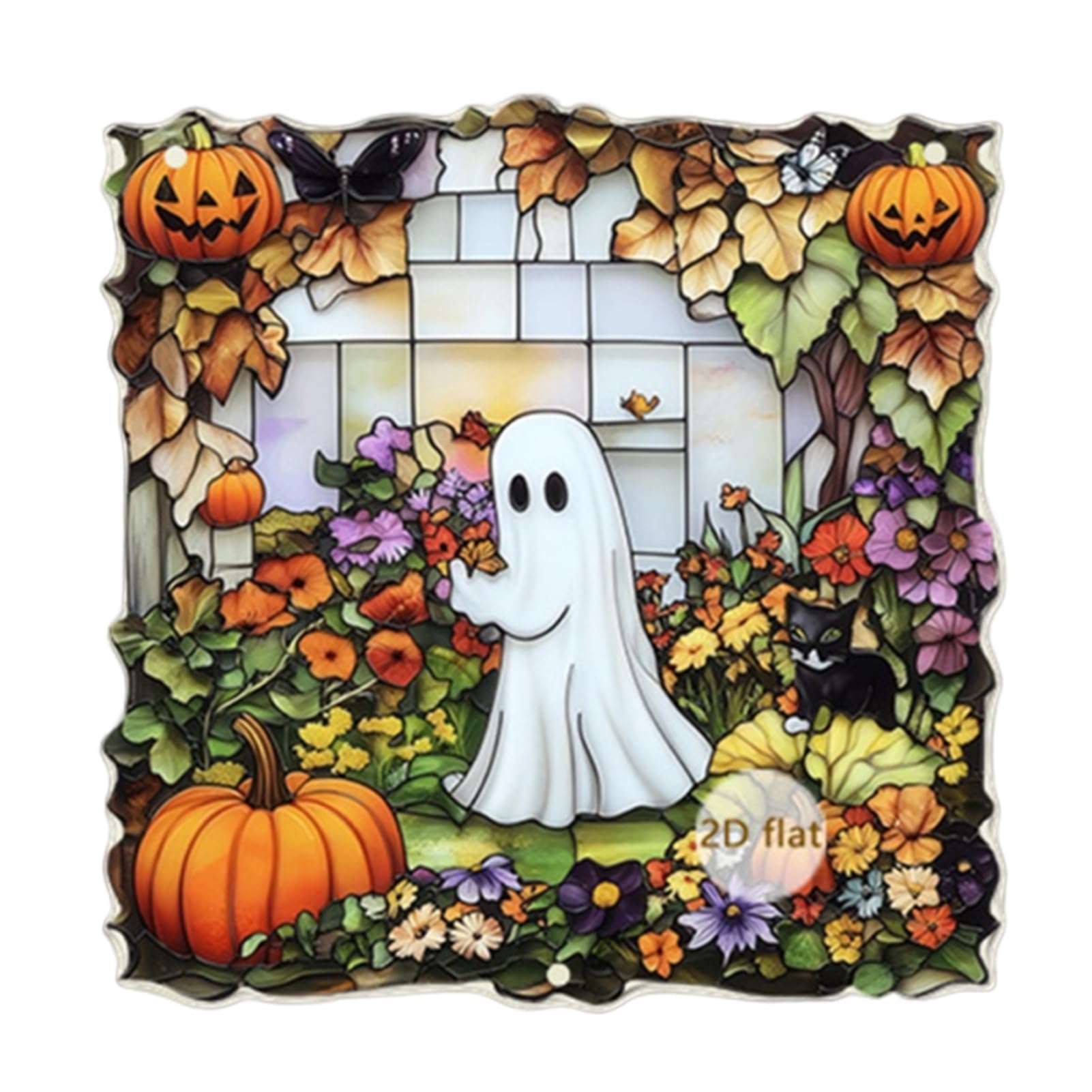Ghost Window Sun Catcher, Sun Catchers with Bat Pumpkin, Outdoor Hanging Ornaments, Colourful Window Decor for Home Garden Conservatory Wall, for Mum Grandma D