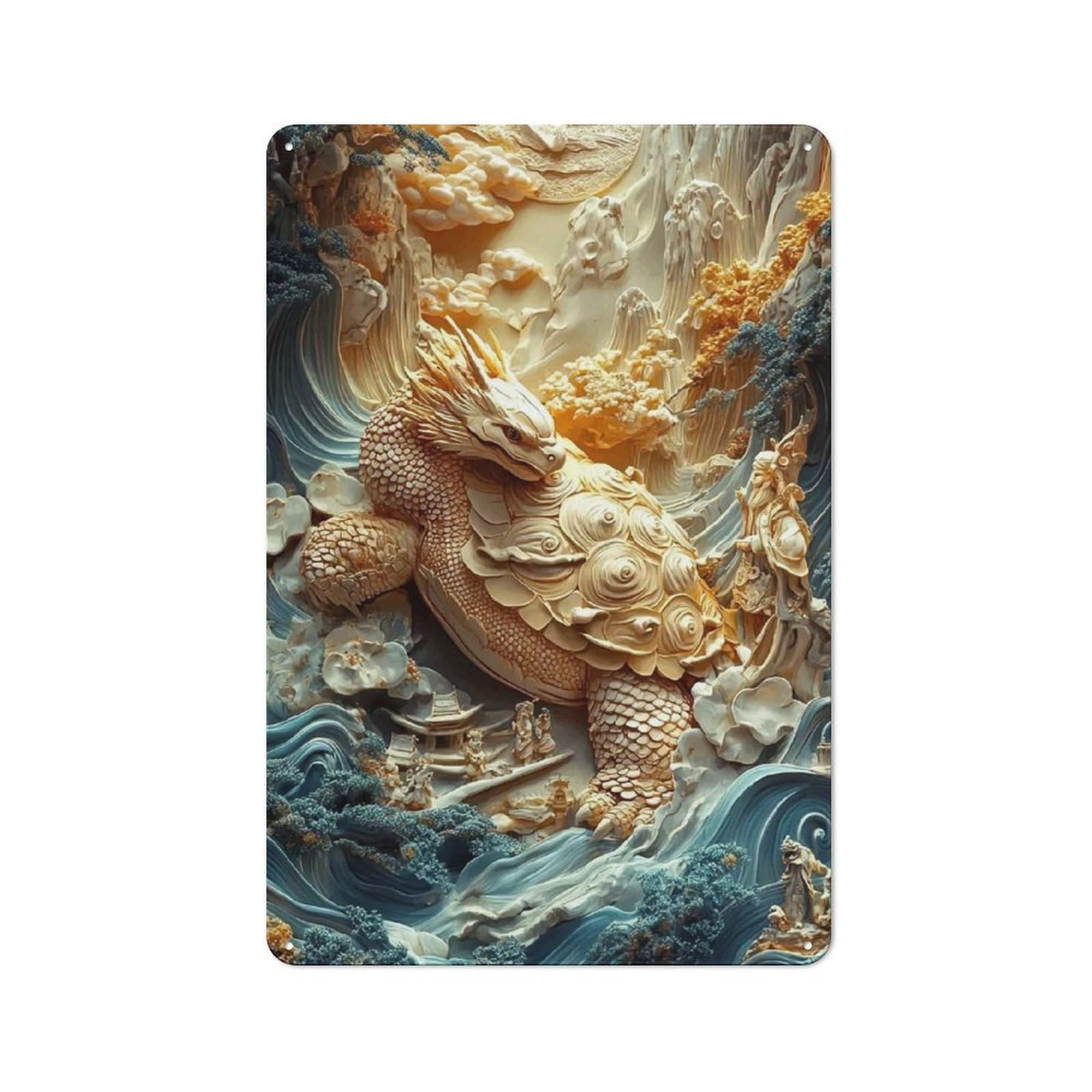 Junmoney Style-20 30X20cm Retro Metal Sign With Dragon Turtle Relief For Home Office Or Studio, Suited To Wall Displays In Home Offices And Studios