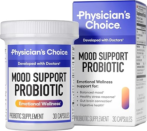 Physician's CHOICE Probiótico de apoyo al estado de ánimo apoya un estado de ánimo equilibrado, respuesta saludable al estrés y salud digestiva con