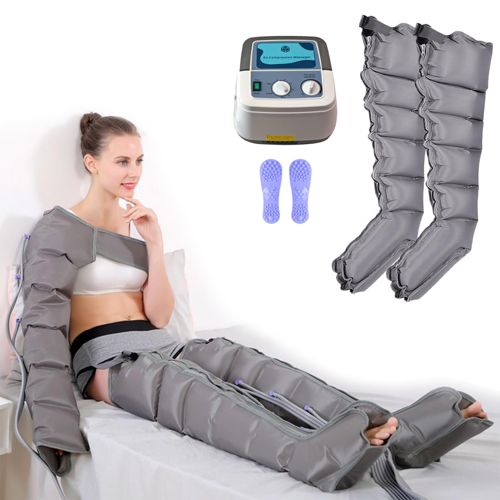 Generico 6 Camera Massaggiatore per Gambe Un Compressione d’Aria Macchina, per drenaggio linfatico Massaggiatore per Piedi, Corpo Intero Vita Braccio Gamba Dispositivo di rilassamento (2 Gambe)