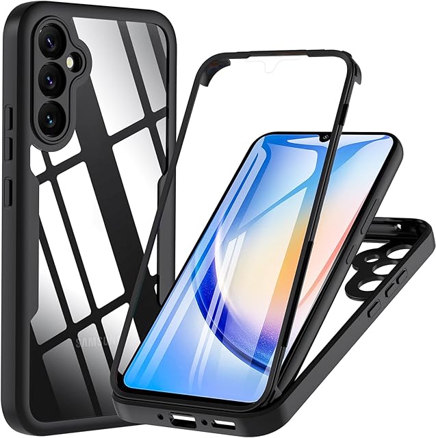 OWKEY Case for Samsung Galaxy A34 5G, 360° Full Body Shoockproof Bumper Case with Built-in 9H Screen Protector, Rugged Cover Phone Case for Samsung Galaxy A34 5G, Black+ Clear