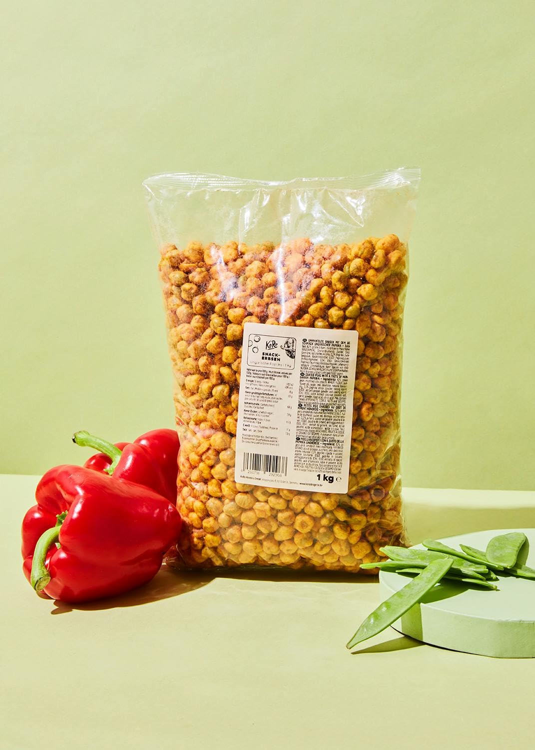 KoRo - Snack aux pois saveur poivron hongrois 1 kg - Petits pois croquants aux épices de paprika - Saveur fumée et épicée - Alternative vegan aux chips traditionnelles