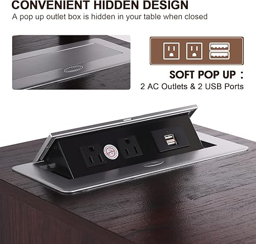 Miniatura 39 de Mesa auxiliar con estación de carga rápida, mesa auxiliar con 2 tomas de corriente y puertos USB, mesita de noche con almacenamiento semiabierto,