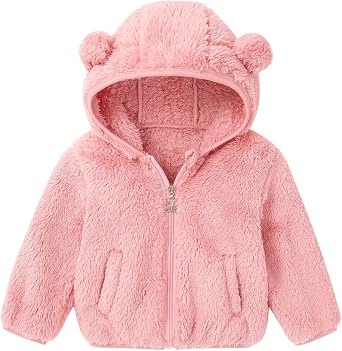 Toddler Boys Girls Fuzzy Fleece Hoodie Jacket Kids Winter Hooded Sherpa Warm Coats Tops with Pockets 6M-4T