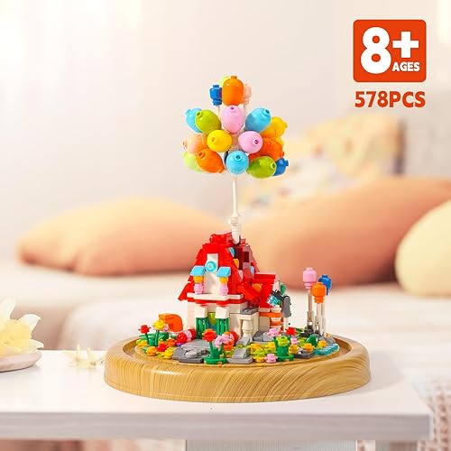 Miniatura 2 de Juego de construcción de casa con globo pequeño, bloque de construcción creativo de casa voladora con cubierta para el polvo, ensambla juguetes de