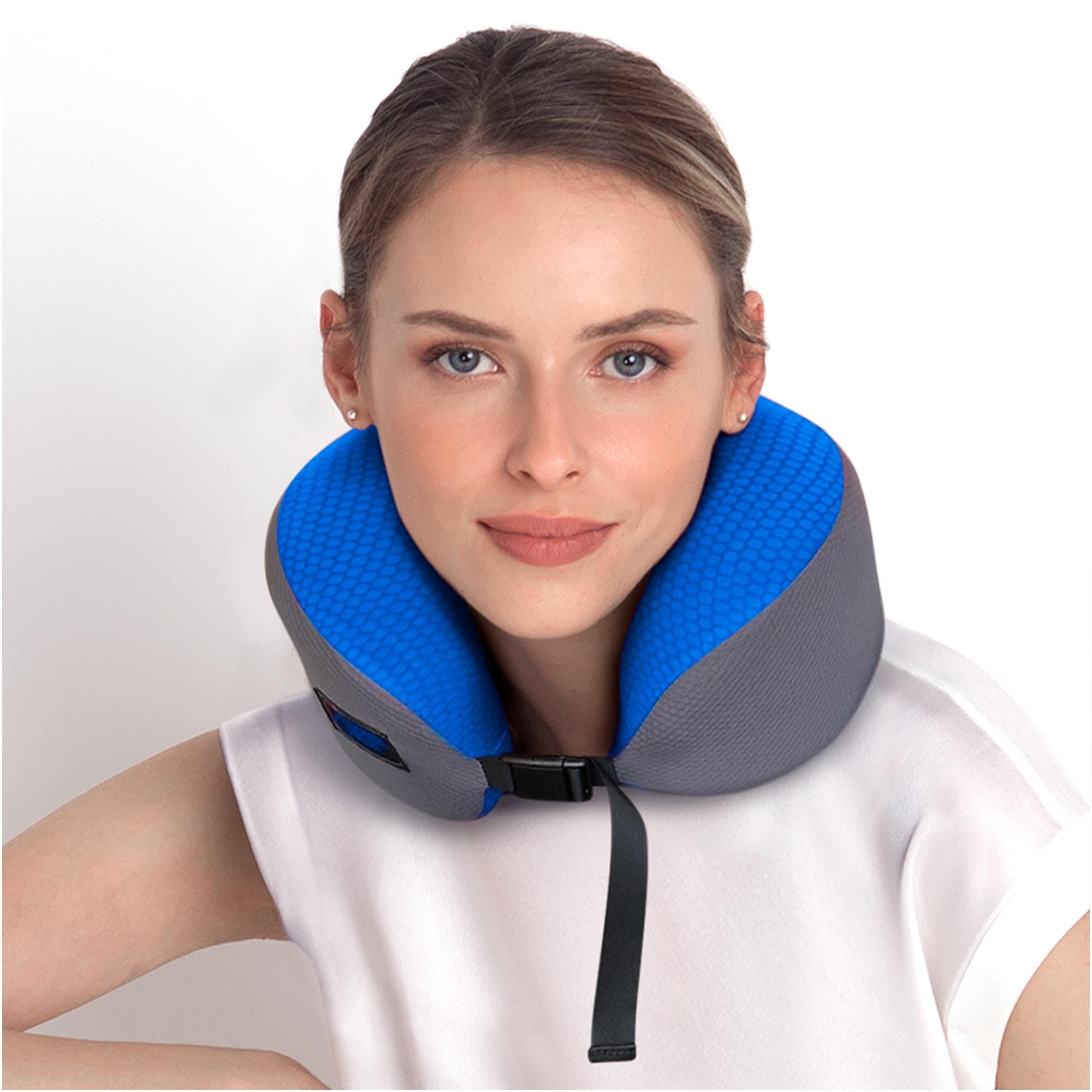Travel Blue Dreamer Almohada de Viaje para Cuello - Cojín de Viaje - Almohada Viscoelastica, Ergonómica, Malla Transpirable, Funda Lavable, Compacta, Ligera Avión, Coche, Tren (Blue)