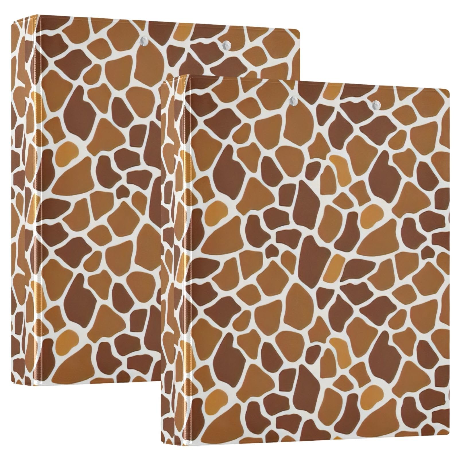 BrowndsDlu - Raccoglitore ad anelli a D con portablocco a 3 anelli, con stampa pelle di giraffa, per scuola, università, ufficio, confezione da 2