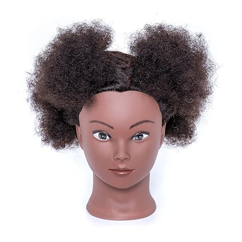 Miniatura 4 de Cabeza de maniquí afro 100% pelo real, cabeza de entrenamiento para peinar cabeza trenzada, cabeza de muñeca para practicar trenzas y trenzas