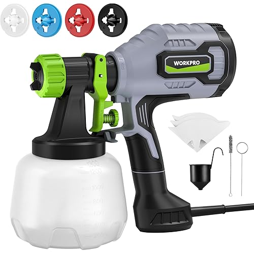 WORKPRO Paint Sprayer, 600W HVLP Spray Paint Gun with 4 Nozzles, 3 Spray Patterns & Adjustable Flow, 44 fl.oz (1300ml) Container, Paint Gun for Furniture, Cabinets, Fence, Walls, Doors, DIY Projects