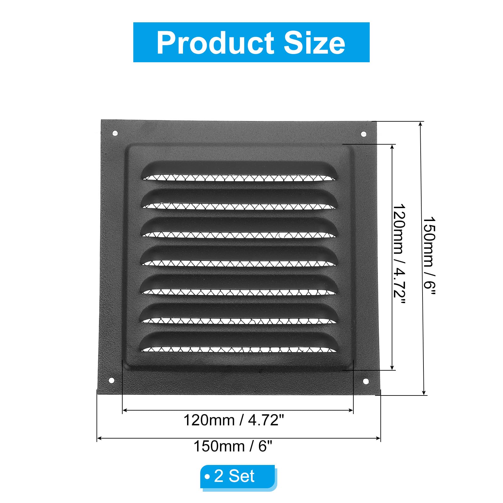 PATIKIL 6"x6" Stainless Steel Gable Vent - Image 2