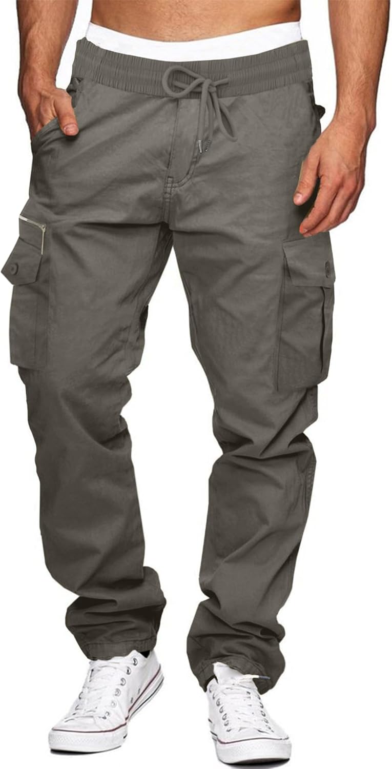 Herren Cargohose Baumwolle Stretch - Freizeithose Mit Vielen Taschen Und Elastischem Bund