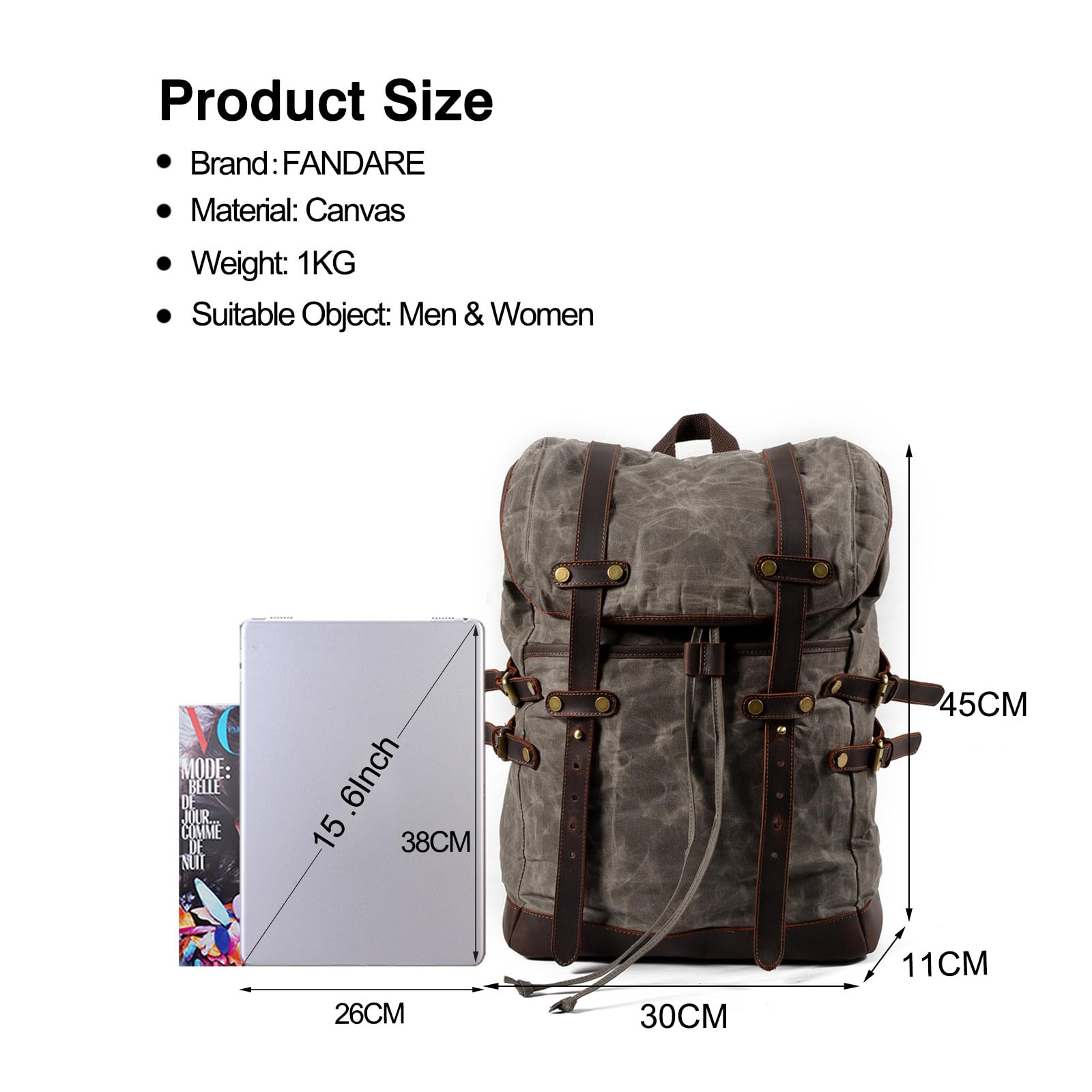 FANDARE Tela Zaino da Escursionismo Retrò Zaino Borsone da Viaggio Zaini Zainetto con coulisse Trekking Borsa a tracolla Cartella Borsone Campeggio Viaggio per Uomo Donna Zaini da hiking Backpack