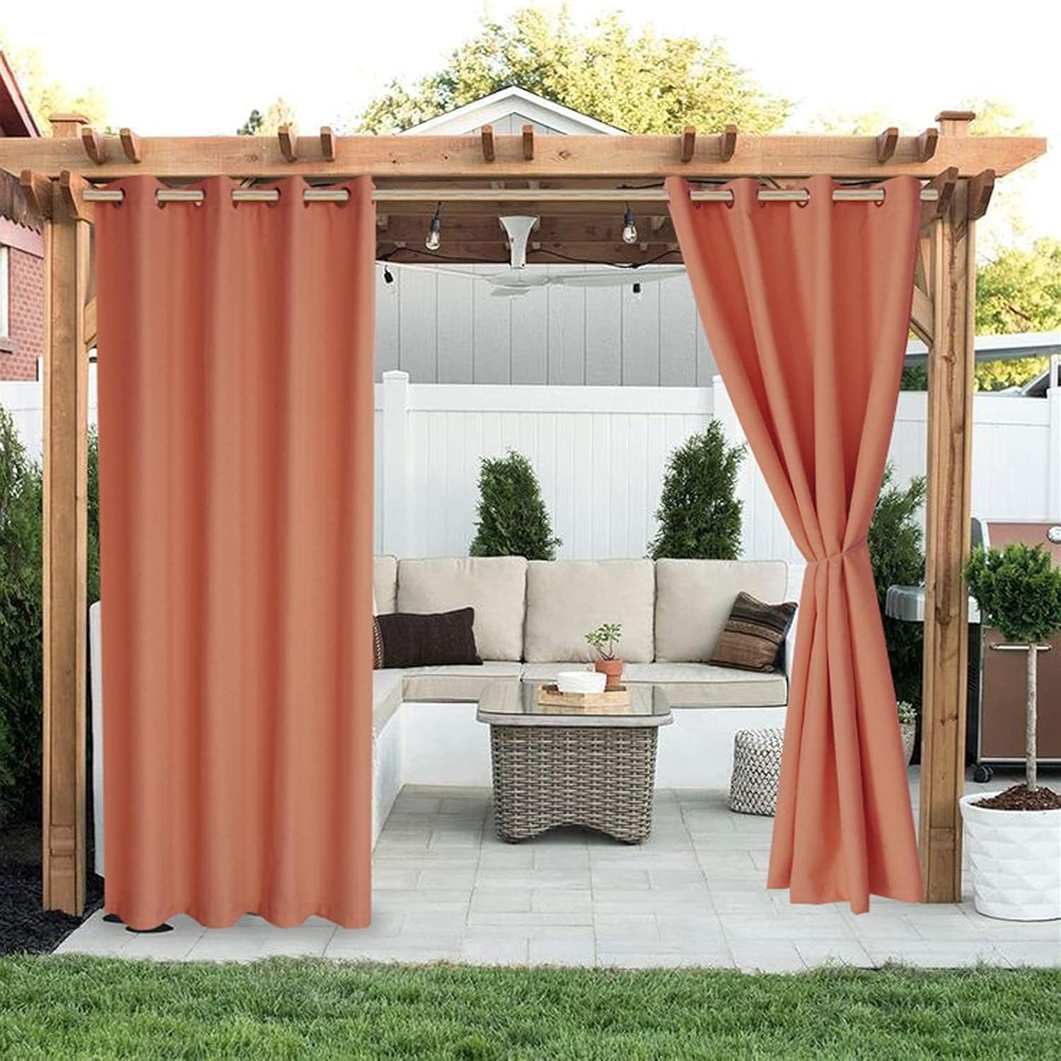 Liveinu Waterproof Outdoor Patio Curtains Silver Grommet Porch Decor Thermal Insulated Curtain for Porch Gazebo Pergola Canopy Shower Pool 59" W x 65" L(1 Panel Beige
