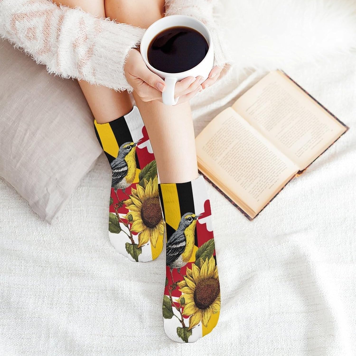 Maryland Flag Baltimore Oriole Bird Socks for Men Women 5 Pairs Ankle Socks