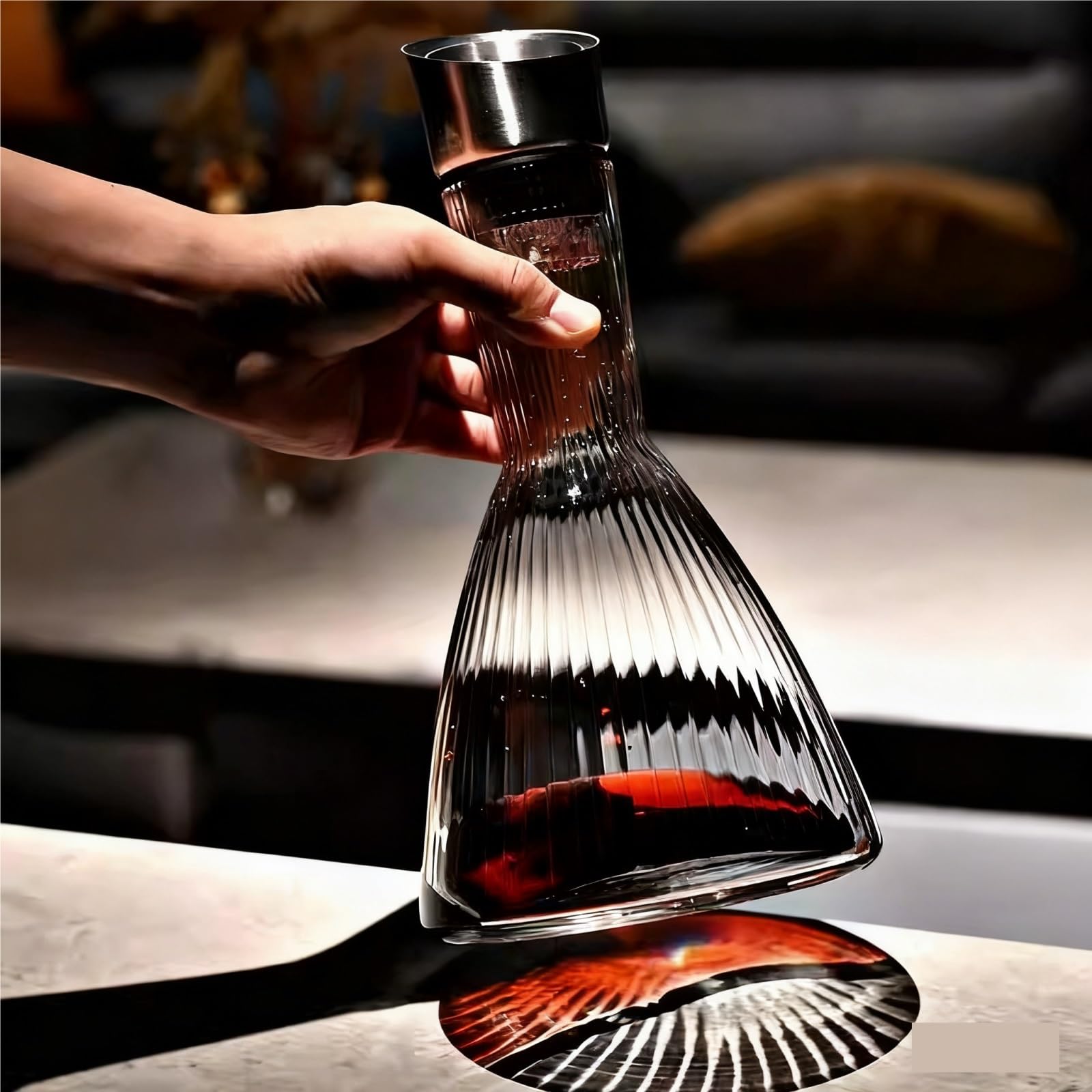 Decantador Vino Jarra Decantadora De Vino con Filtro Cristal Soplado A Mano Base Ancha Wine Decanter