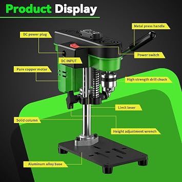 Mini Bench Drill Press,7-SPD Adj Portable Pillar Drill Press AC/DC Power | 100W Benchtop Drilling Machine 52 PCS Accs,High Precision Low Noise Table Drill Bench Machine for DIY Woodwork, Metal,Craft