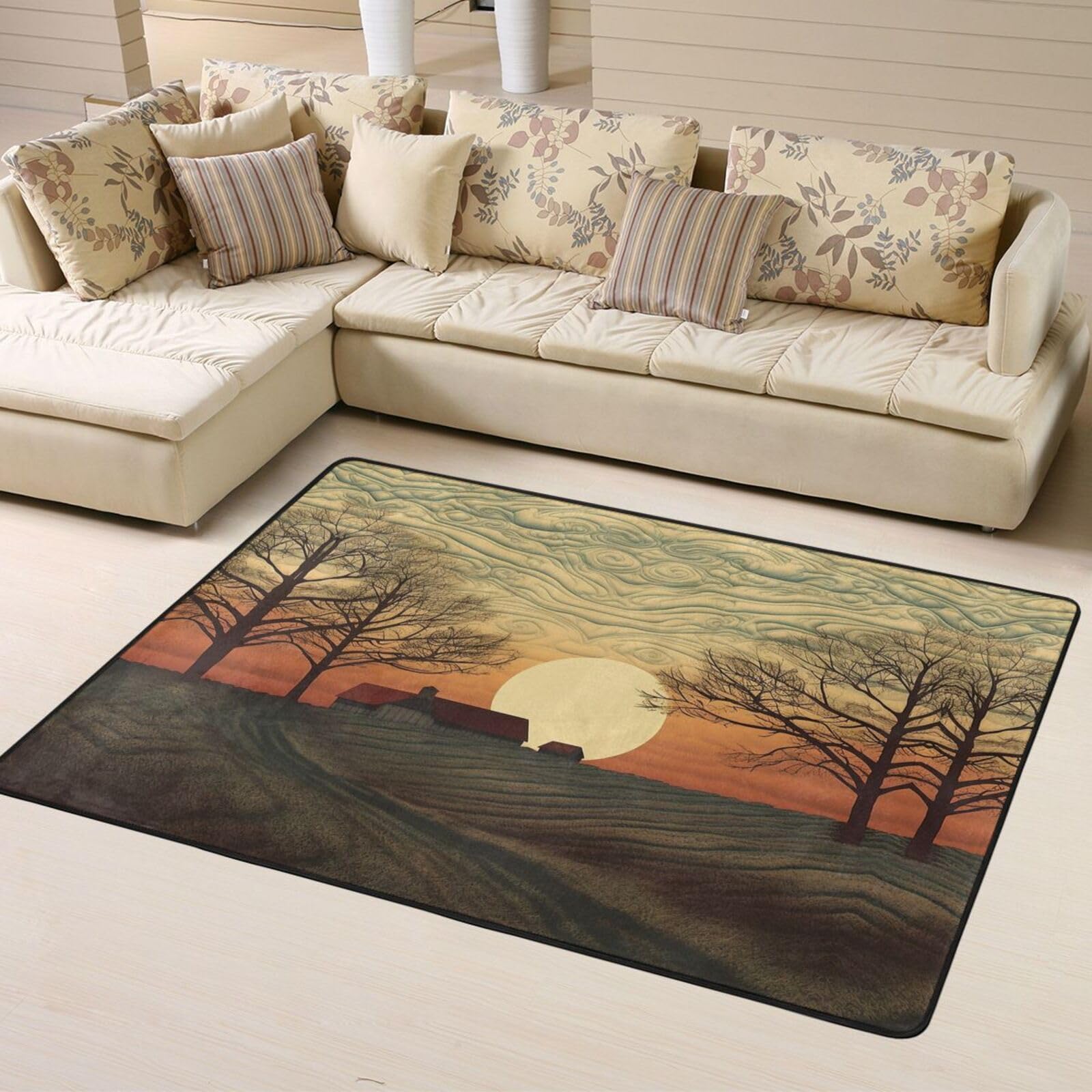 Sunrise Print - Tapete antideslizante de franela para puerta delantera y trasera de 63 x 48 pulgadas, para interiores y exteriores