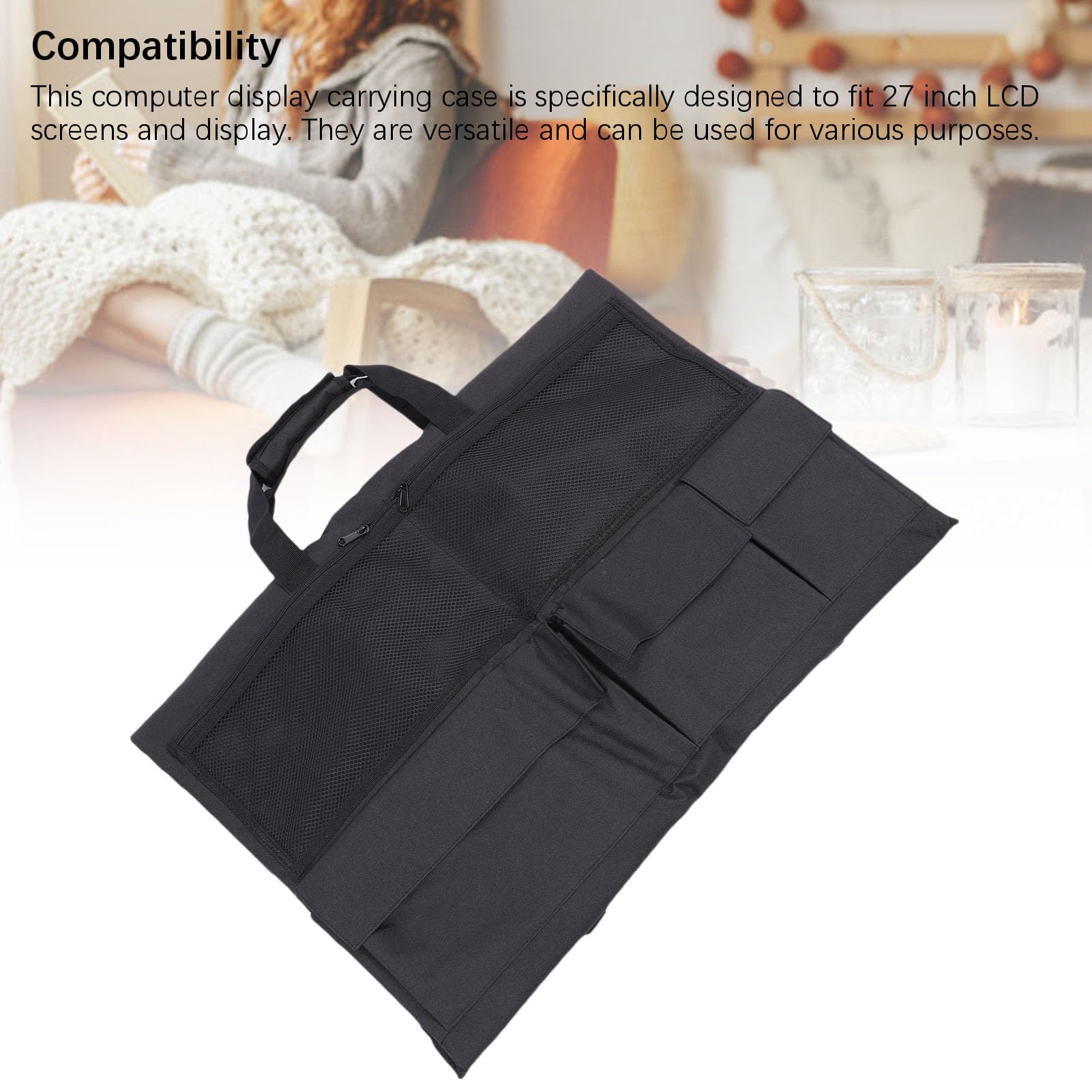 Vikye Estuche de Viaje Acolchado para Monitor de 27 Pulgadas, Bolsa Protectora de Transporte para Pantalla de Computadora con Bolsillos para Accesorios para Teclado y Cables