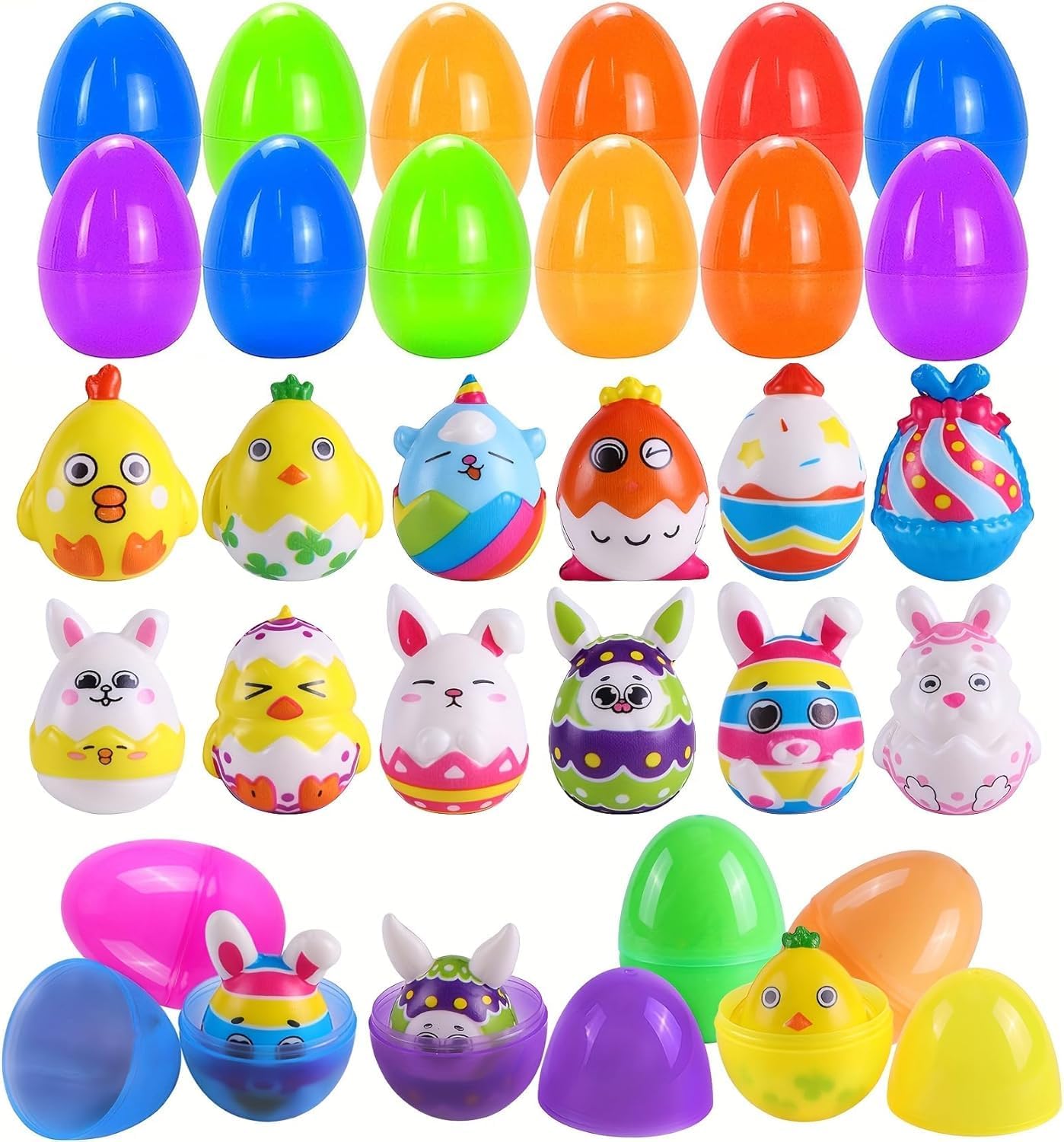 12Pack Easter Eggs with Slow Easter Rising Squishies Toys,Easter Egg Fillers Bunny Chick Stress Balls for Easter Egg Hunt,Easter Basket Stuffers,Easter Party Favors