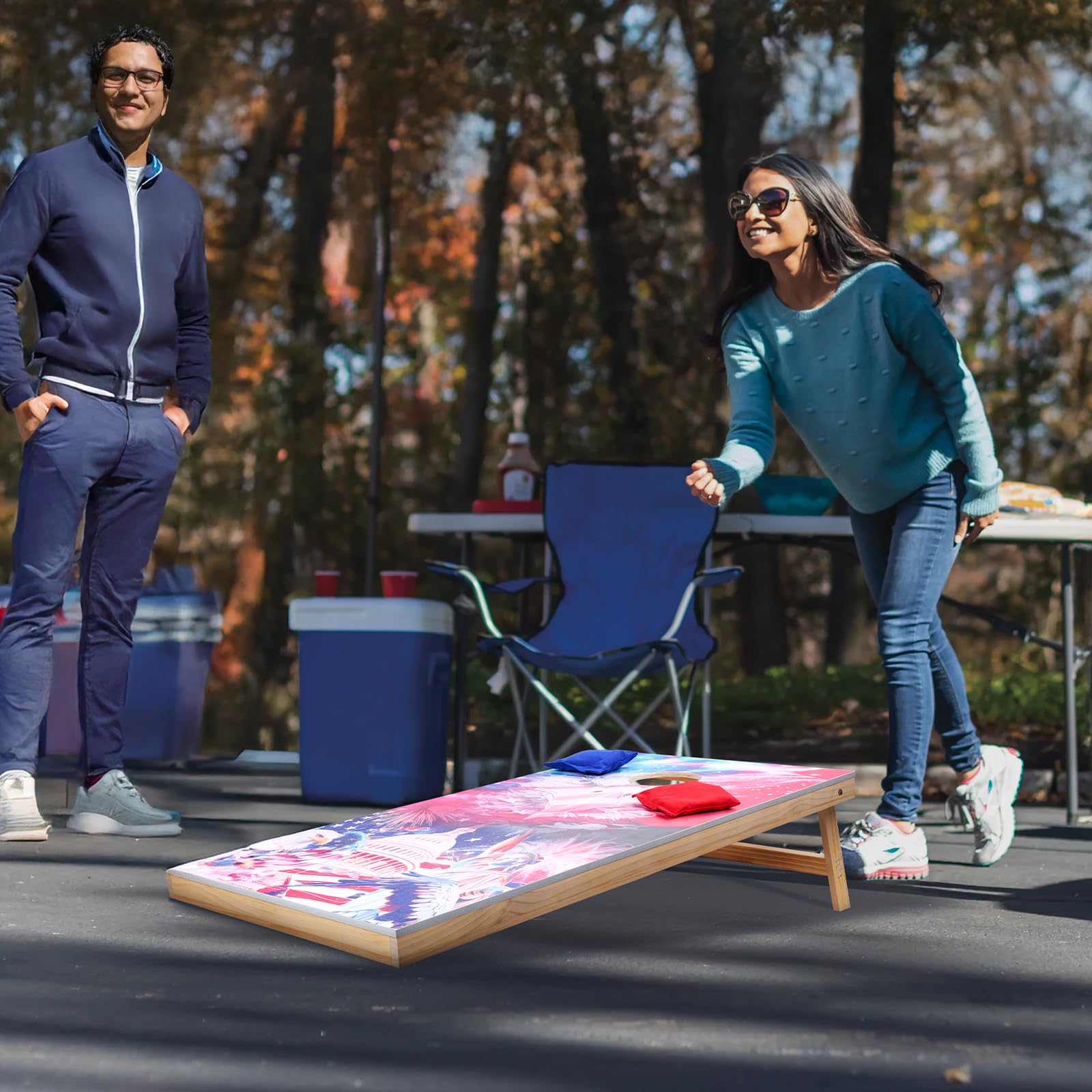 VEVOR Cornhole Spiel Set (1255 x 600 x 302 mm) Cornhole-Spielbretter, tragbares Wurfbrett aus Massivholz, Cornhole-Spiel für Erwachsene, inkl. 8 Sitzsäcken & Tragetasche, für Garten Hinterhof
