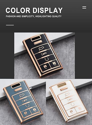 Miniatura 8 de ontto Llavero de 5 botones para Cadillac 2008-2014, funda de TPU para llaves de automóvil, protección completa, suave y duradera, cubierta de llave