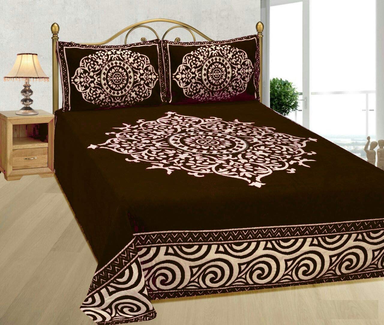 Fresh From Loom Chenille Velvet Floral 500 TC Heavy Bedsheet for Double Bed King Size - 90 x 100 inch Coffee Color with 2 Pillow Covers (B07B2TGFDM) Amazon Price History, Amazon Price Tracker