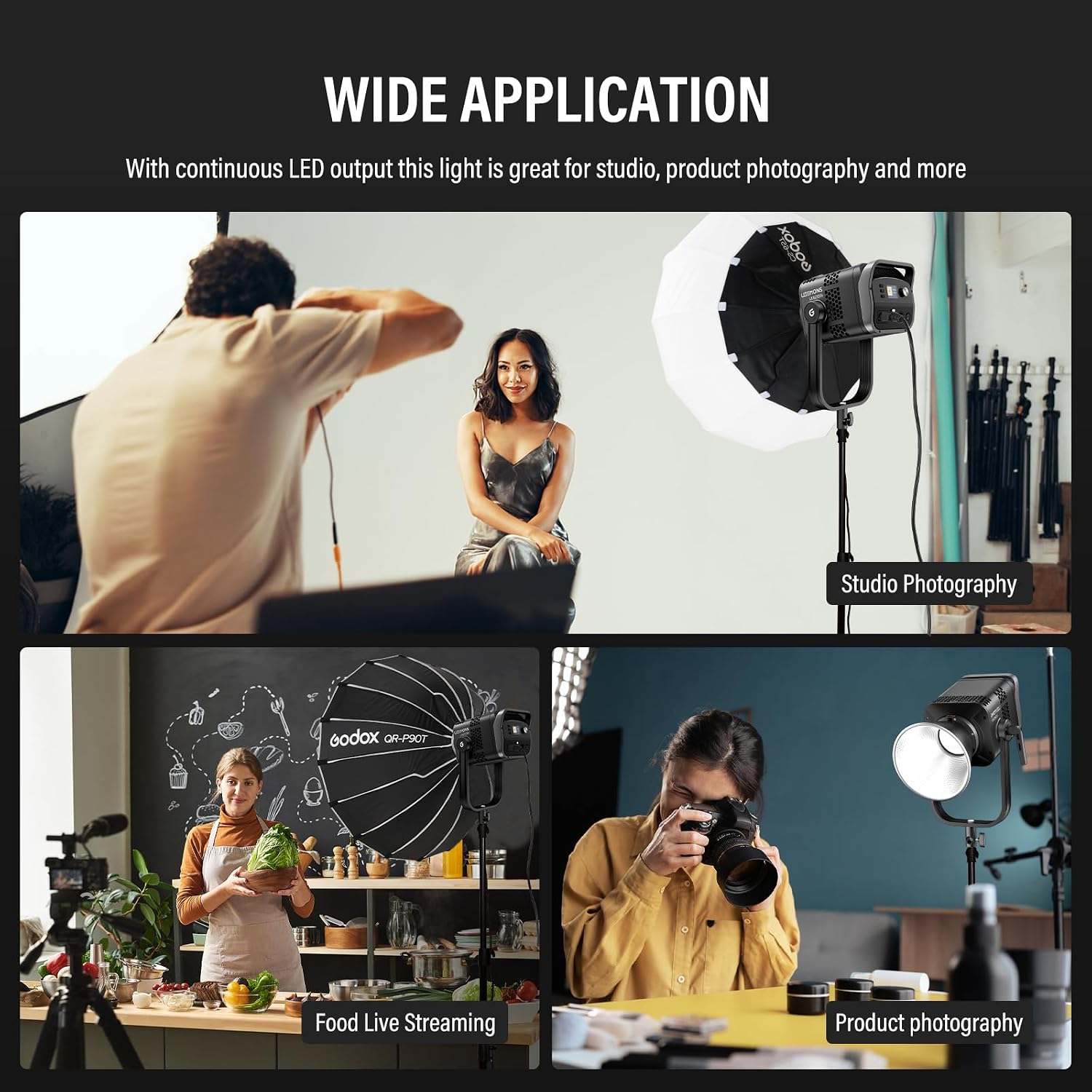 Godox Litemons LE600Bi 610W Bi Color COB LED Video Light, Professional Bowens Mount Studio Continuous Video Light CRI/TLCI 98+ 113000 Lux@1m APP DMX Control Ultra Quiet for Video Recording（Black）