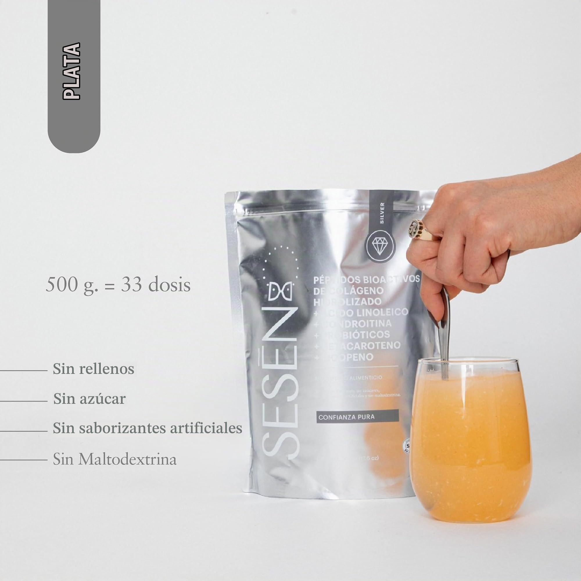 Sesen Péptidos de Colágeno Hidrolizado en Polvo 500g, Colágeno Tipo 1, 2 y 3 Bioactivo para Articulaciones, Pelo y Piel, Collagen Peptides Powder, Doble Hidrólisis para Mejor Absorción