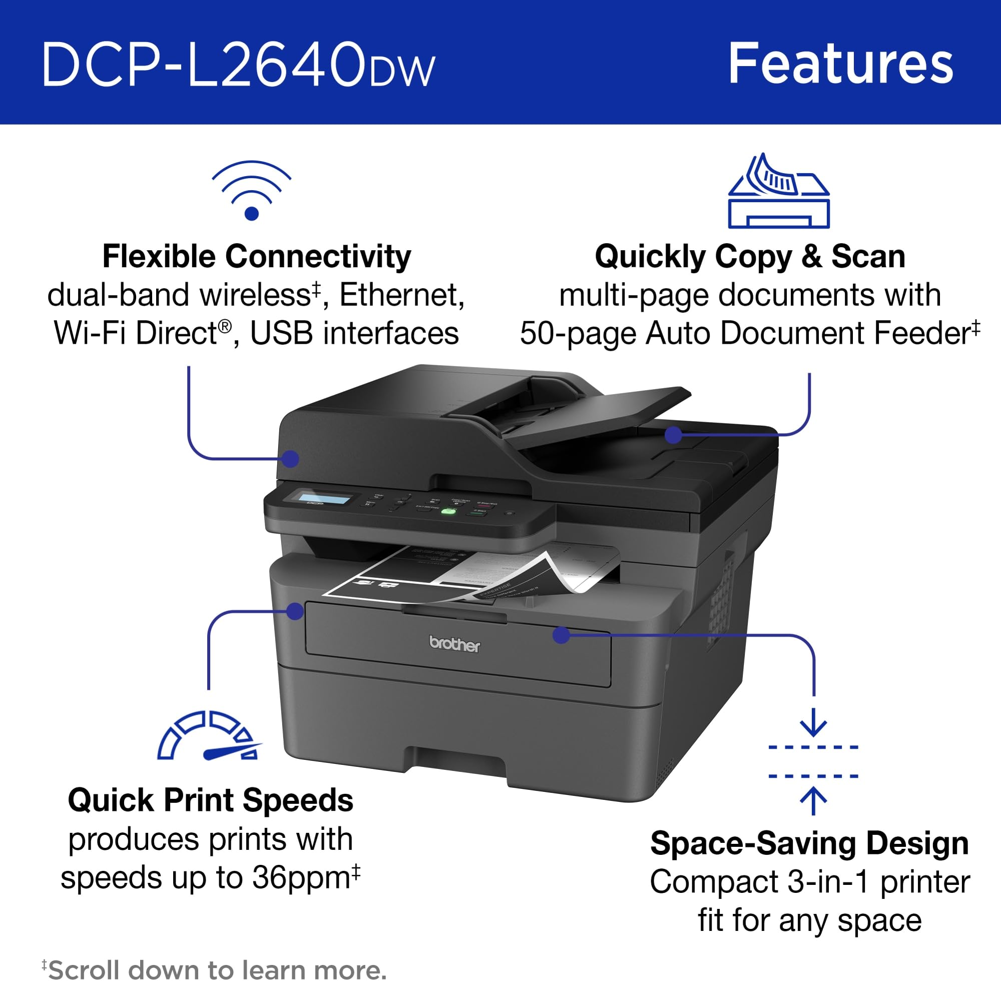 Brother DCPL2640DW Wireless Compact Monochrome MultiFunction Laser