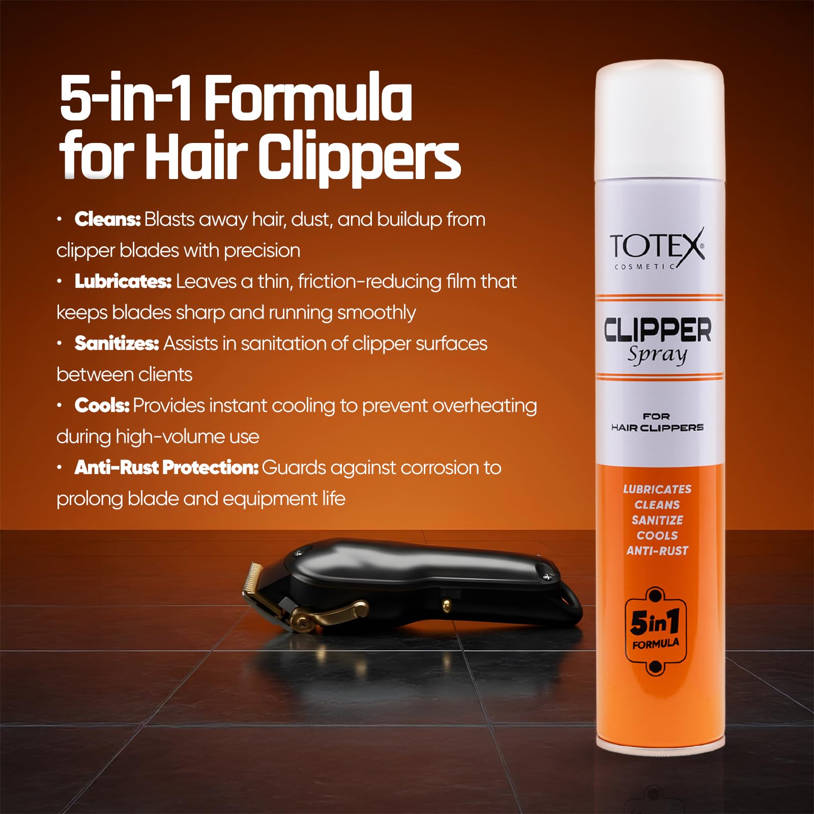 Totex Clipper Spray 400 ml – 5 w 1 Lubricates, Cleans, Disinfects, Cools & Anti Rust | Disinfectant Spray do strzyżenia włosów, trymerów, golarek elektrycznych