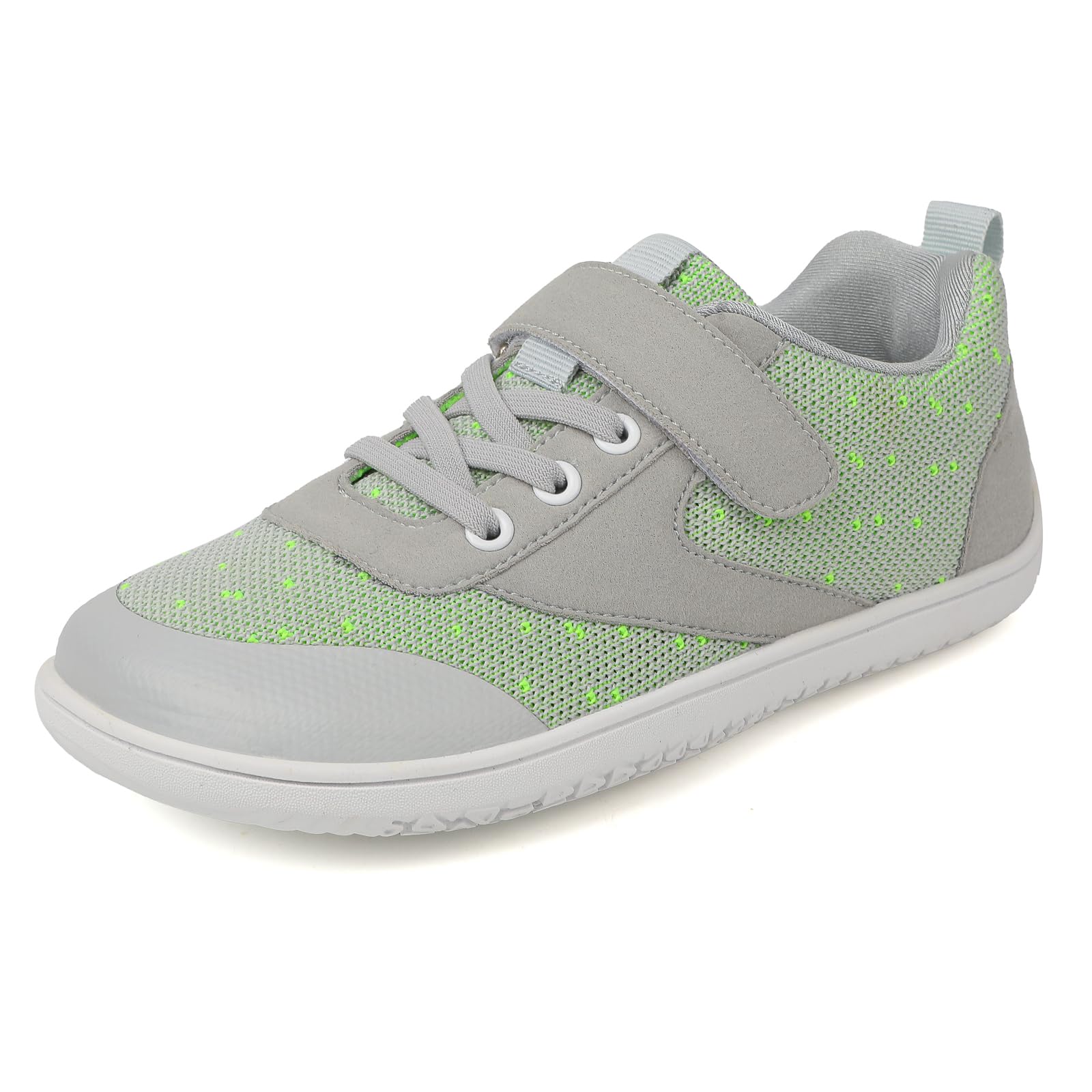 TIAROOTT Unisex Kinder Barfußschuhe Breite Junge Mädchen Minimalistische mit Klettverschluss Laufschuhe für Fitness Traillauf Freizeit Atmungsaktiv Leicht rutschfest Sneaker Komfortable,Grau,Gr.37