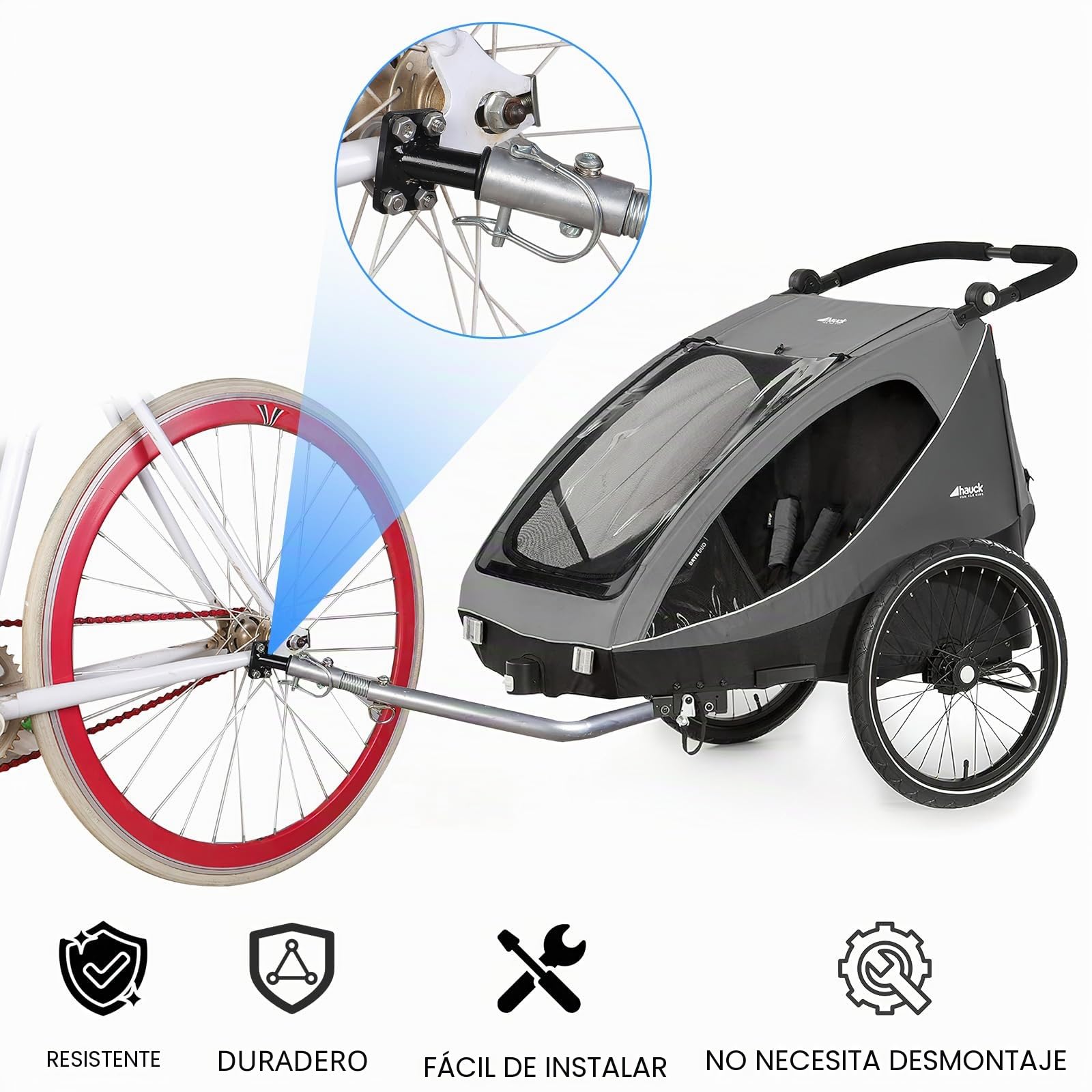 VOSSOT Conector de Remolque para Bicicleta, Enganche Universal para Bicicleta con Pasador de Seguridad, Adaptador para Remolque de Niños y Perros