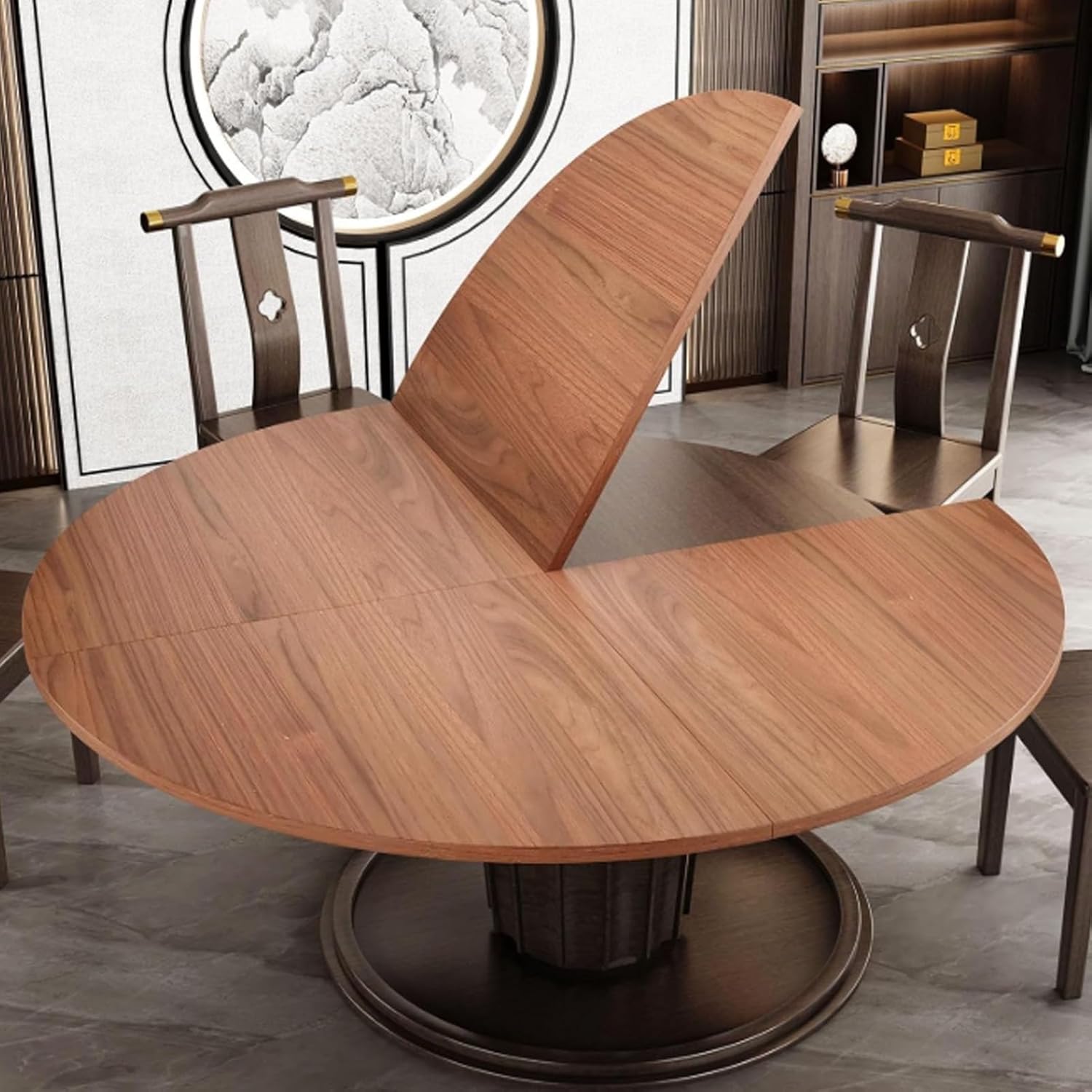 Large Foldable Round Tabletop Extender, Wood Replace Table Top, Space Saving Temporary Folding Desktop Extender, No Legs(Walnut,120cm/47.2in)