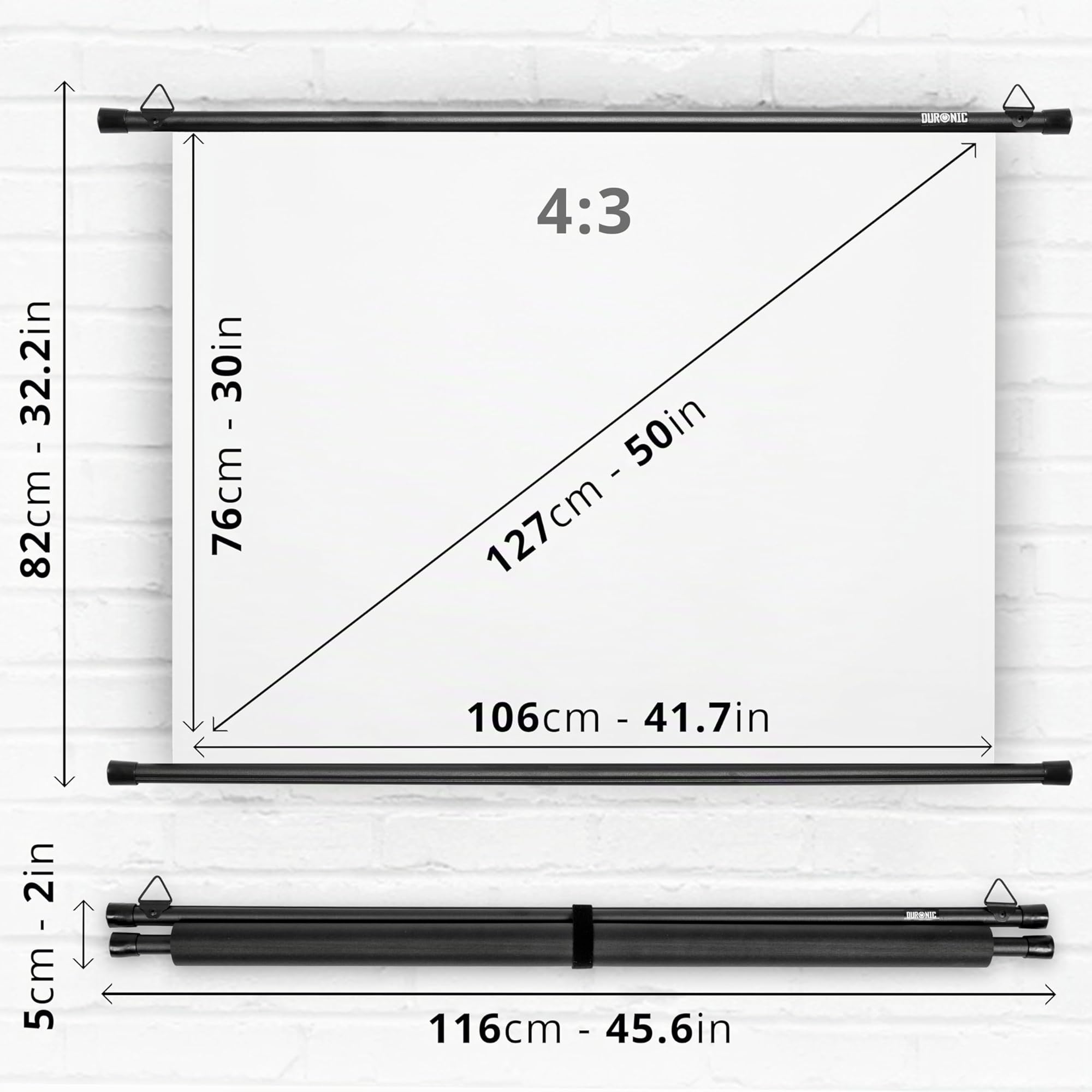 Duronic BPS50 Leinwand | 4:3 Hängeleinwand 50" Zoll 102 x 76 cm | Heimkino mit 4K Full HD 3D | Gain 1.0 | Projektionsleinwand für Wandmontage | Beamerleinwand für Büro Präsentationen, Schulen