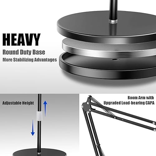 Miniatura 7 de Peastrex Soporte de piso para tablet con base estable de 12 libras, soporte para teléfono iPad con brazo elástico de altura ajustable para iPad Pro