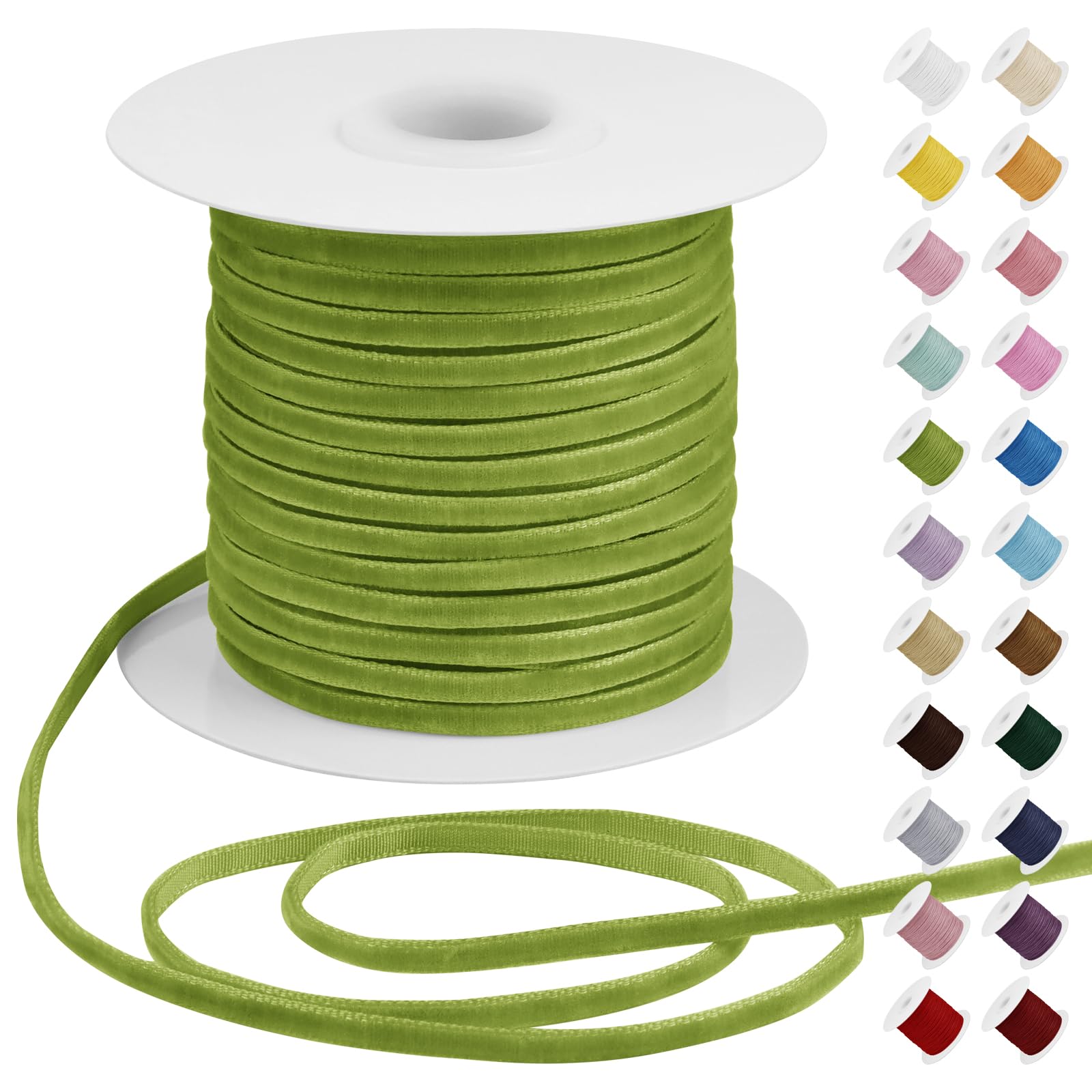 Uiopa Thin Velvet Ribbon 3mm x 45m Single Face Vintage Velvet Fruit Green Ribbon for Gift Wrapping, Flower Bouquets, Invitations, Ornaments, Home Decor, DIY Crafts