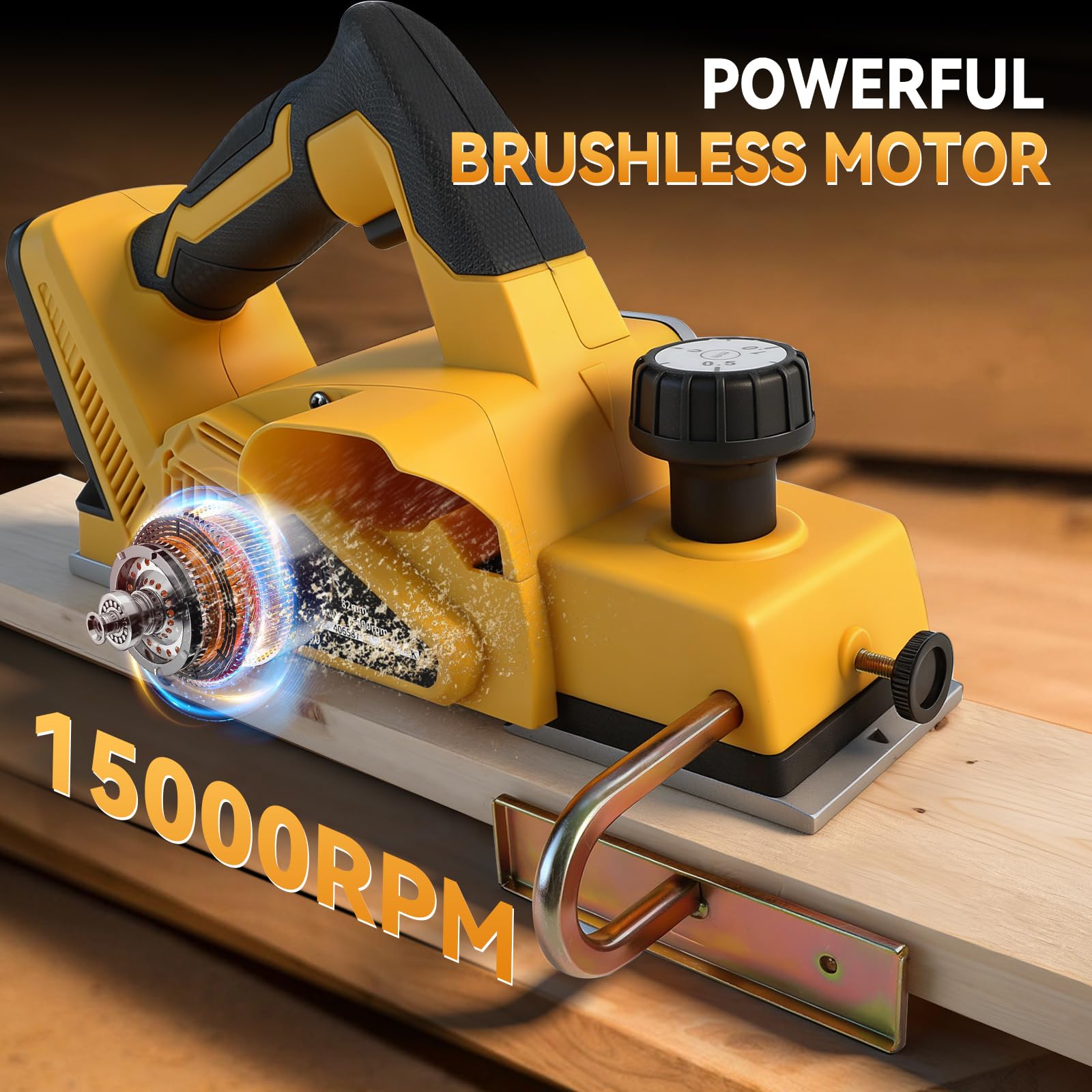 Cepilladora de mano eléctrica inalámbrica compatible con batería Dewalt de 18 V y 20 V, cepilladora eléctrica de madera de mano sin escobillas de 15000 rpm, ancho de corte de 82 mm, profundidad