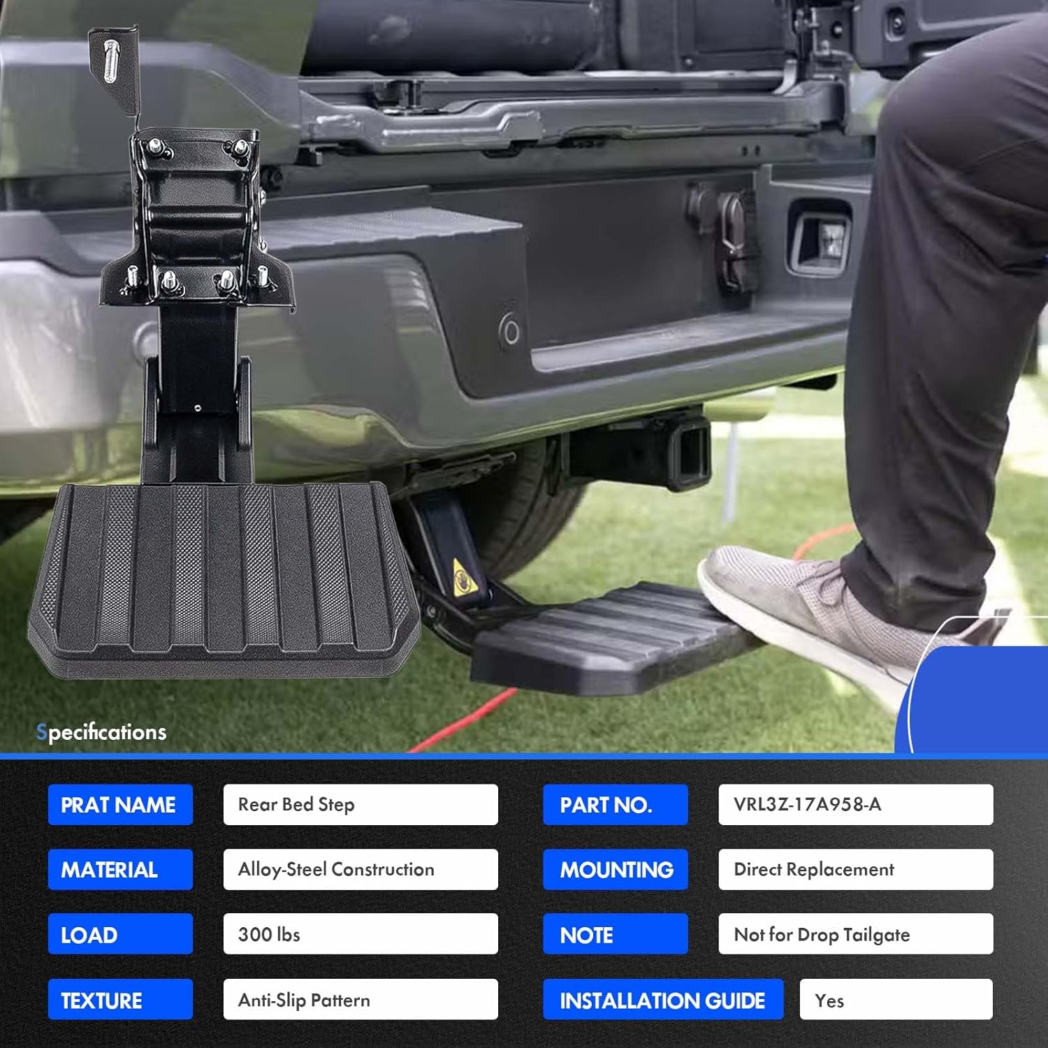 Rear Bed Step Tailgate Bedstep Fit for Ford F150 2024-2026 Swing Tailgate Center Door - Not for Drop Tailgate - Folding Truck Step Retractable Bumper Tailgate Step Replace# VRL3Z-17A958-A