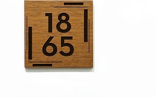 Modern Hotel - Apartment Door Sign Small Square - Solid Wood African Teak Iroko with Laser Engraving - Wall mounted Room Number - Lines