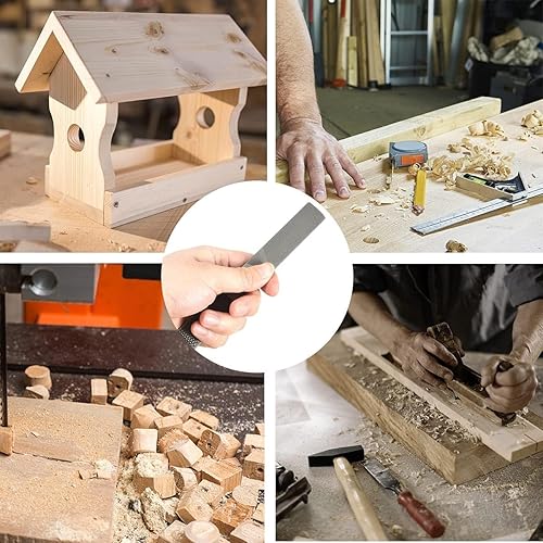 Miniatura 3 de DONSTRAW Lima de madera 2P de 4 vías de grado premium de alto carbono y raspa redonda, limas planas y de aguja semicirculares, juego de raspa