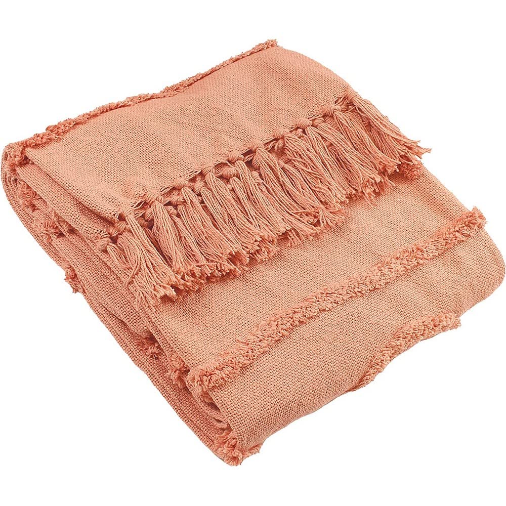 Furn Light Pink Jakarta Woven Cotton Tufted Tasselled Throw In