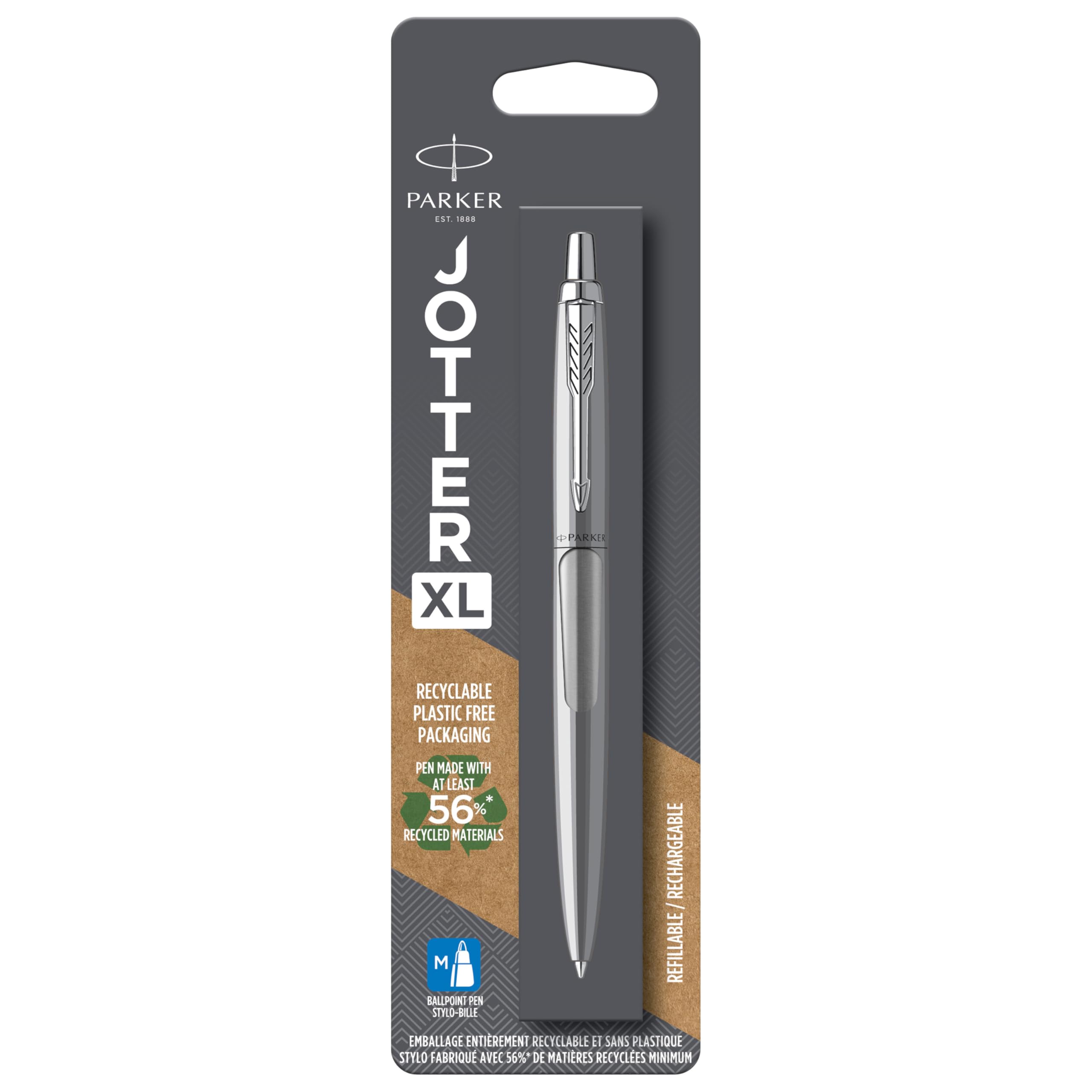 Jotter XL Ballpoint Pen | Monochrome Stainless | Medium Point | Blue Ink
