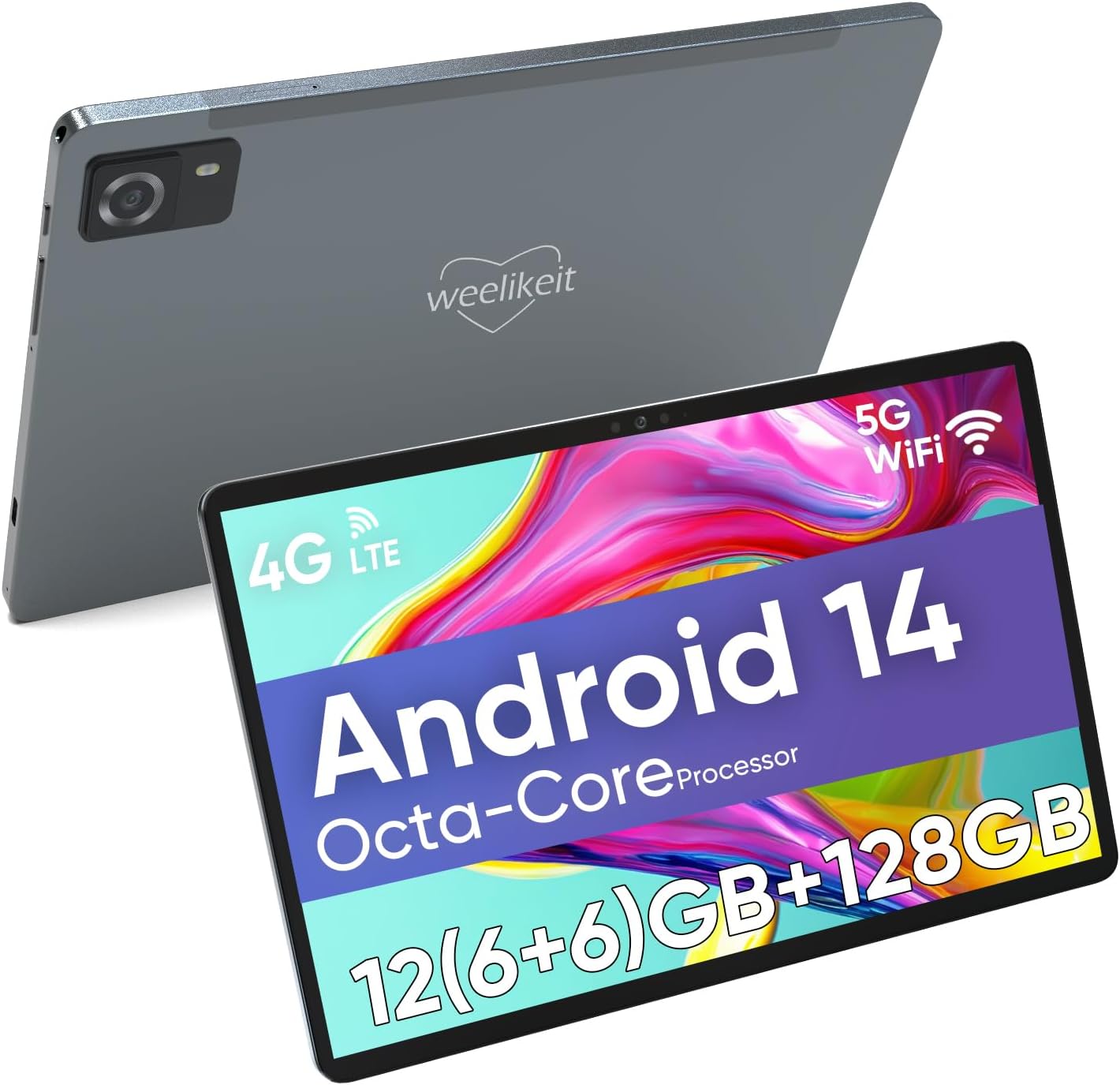 weelikeit Tablet 10 inch, Android 14 Tablets with Octa-Core Processor 12GB(6+6) RAM 128GB ROM, 1200×1920 FHD Screen, 5G WiFi, 5MP+13MP Dual Camera, Bluetooth 5.0, 7000mAh Battery (Gray) weelikeit Tablet 10 inch, Android 14 Tablets with Octa-Core Processor 12GB(6+6) RAM 128GB ROM, 1200×1920 FHD Screen, 5G WiFi, 5MP+13MP Dual Camera, Bluetooth 5.0, 7000mAh Battery (Gray)