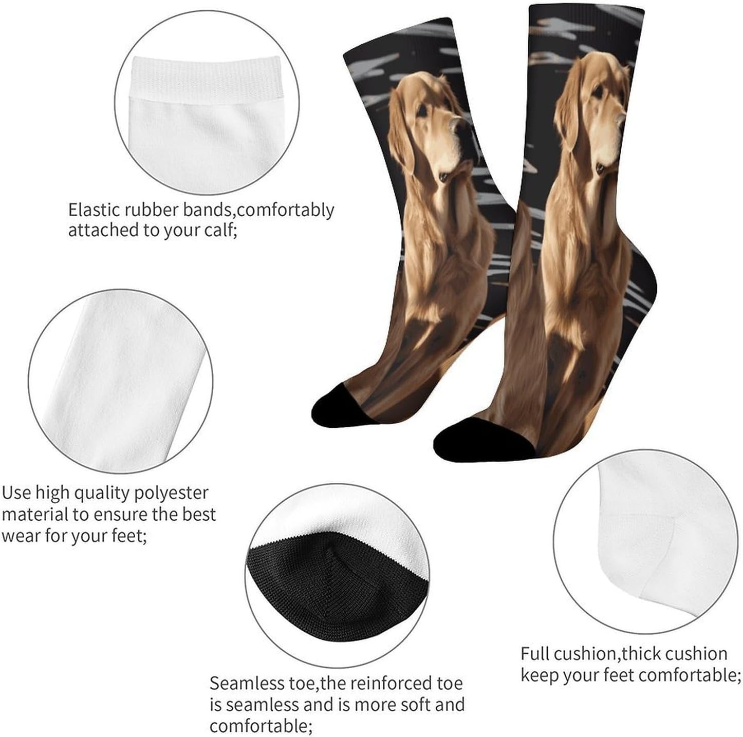 Golden Retrievers Crew Sock High Stocking Grippy Socks | Socks for Men & Women,Stockings-Long Thin Tube Sports, Breathable Soft Athletic for Nurses,Travel