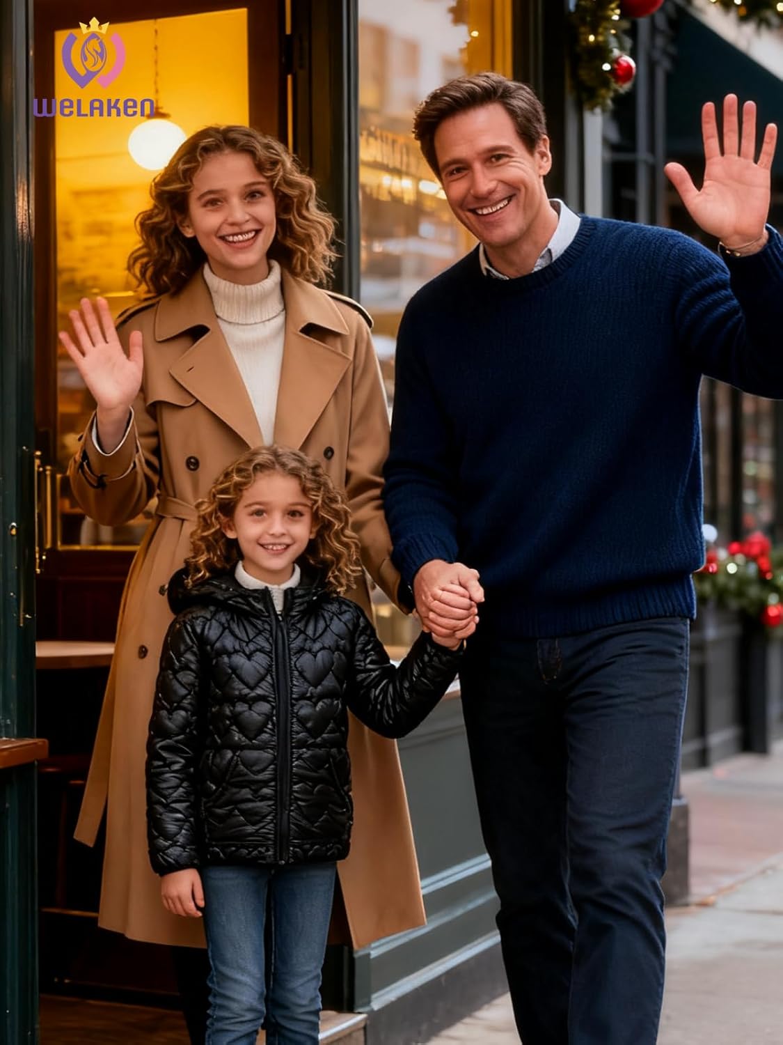 WELAKEN Lightweight Heart Quilted Cotton Puffer Jacket for Girls & Kids Zip Up Hooded Coat with Kangaroo Pocket - Image 4