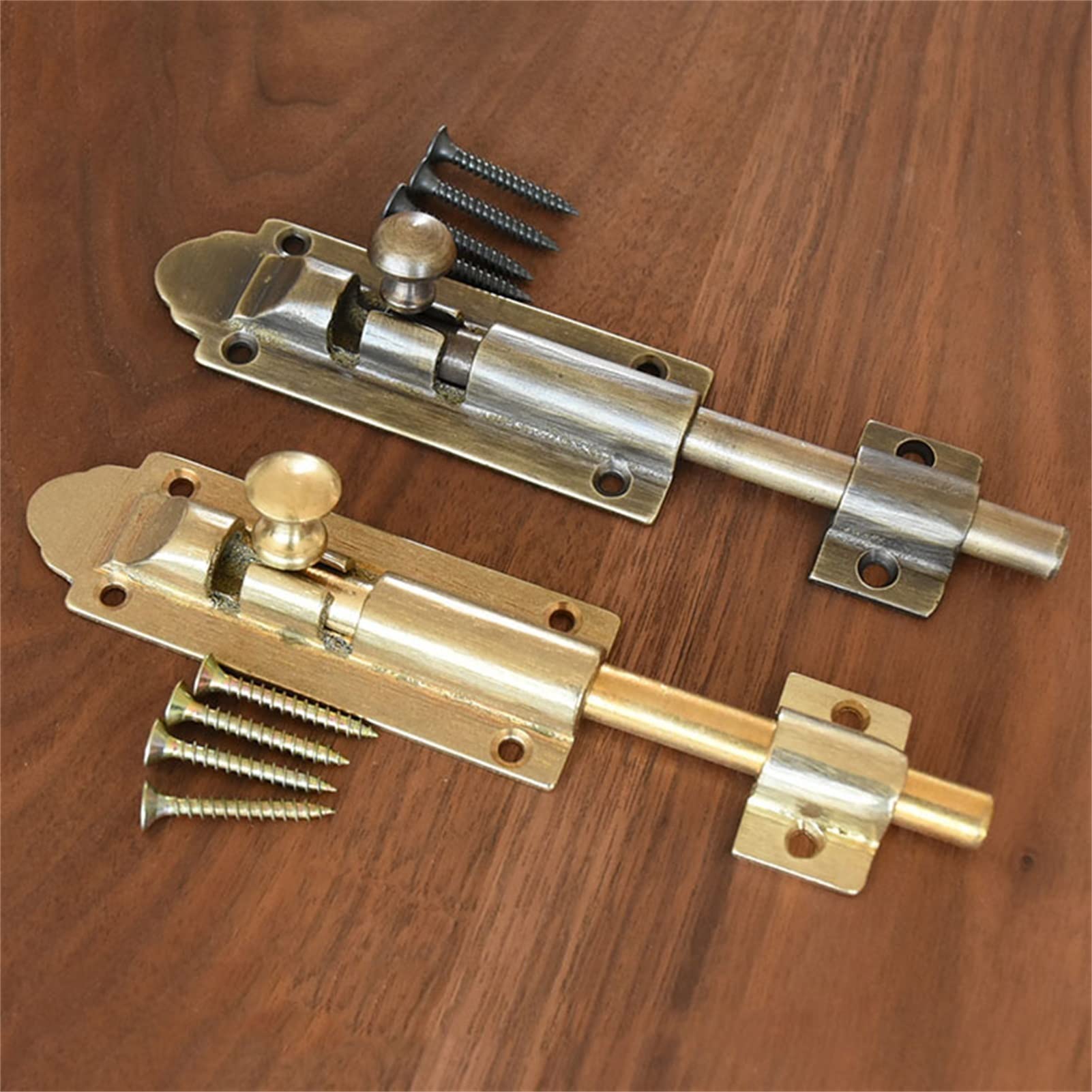 Zamek rygla przesuwnego, Zamek rygielowy do drzwi przesuwnych ze śrubami Brąz/Mosiądz, wiele rozmiarów(Brass,12.2cm)