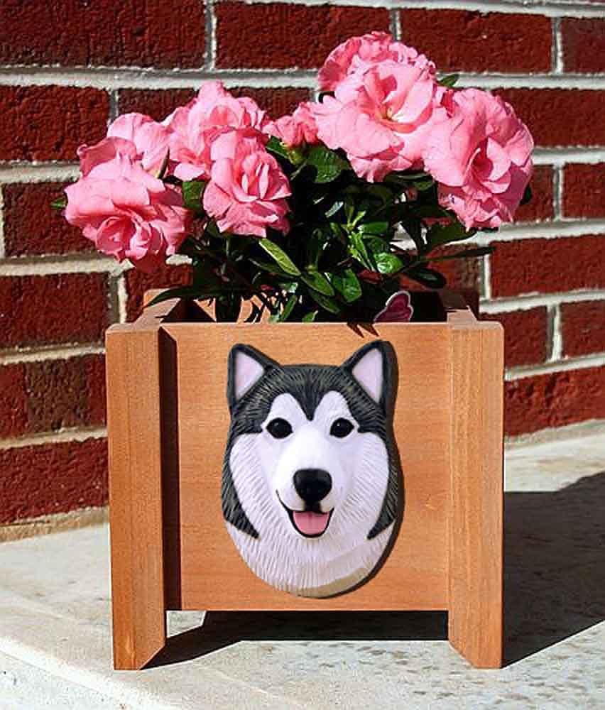 Alaskan Malamute Planter Flower Pot Grey White