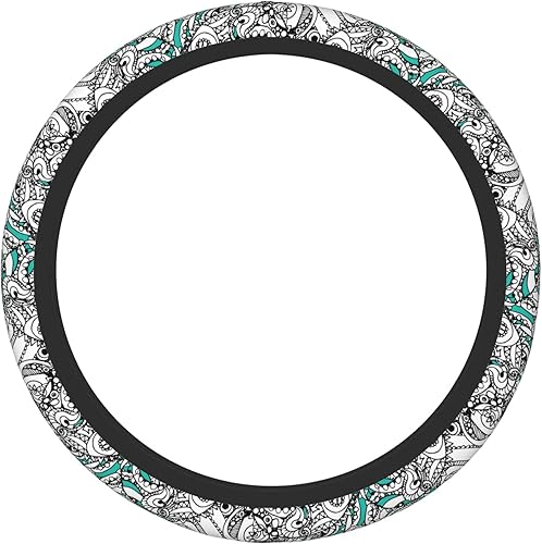 Miniatura 8 de Funda para volante de automóvil con ondas tribales polinesias hawaianas retro hawaianas para mujeres y hombres, 15 pulgadas, tela elástica