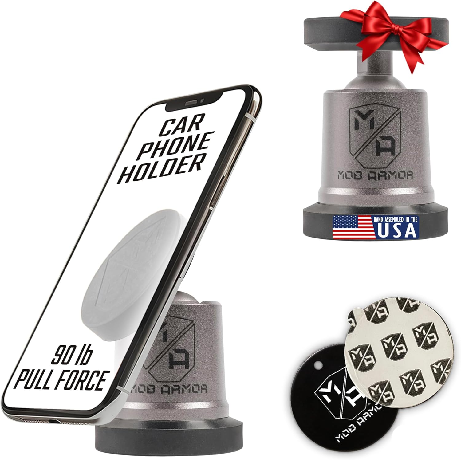 Mob Armor MobNetic Maxx - Magnetic Phone Holder for Car, USA Assembled Car Phone Mount, Supports iPhone & Android, Christmas, White Elephant for Men, Dad, Boyfriend, Husband - Gunmetal