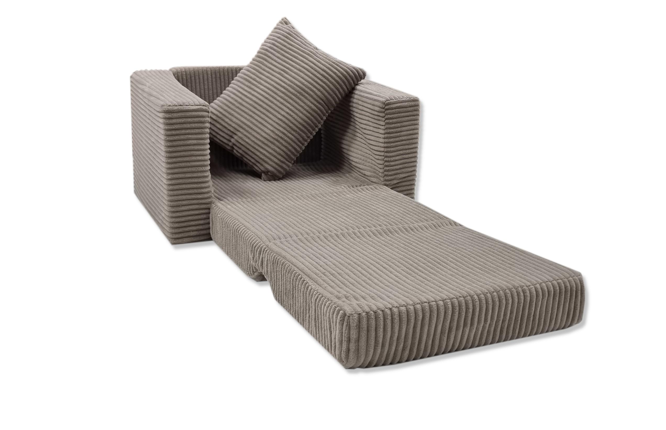Odolplusz Poltrona pieghevole per bambini - Mini poltrona accogliente - Mobili per la cameretta dei bambini - Beige in velluto a coste